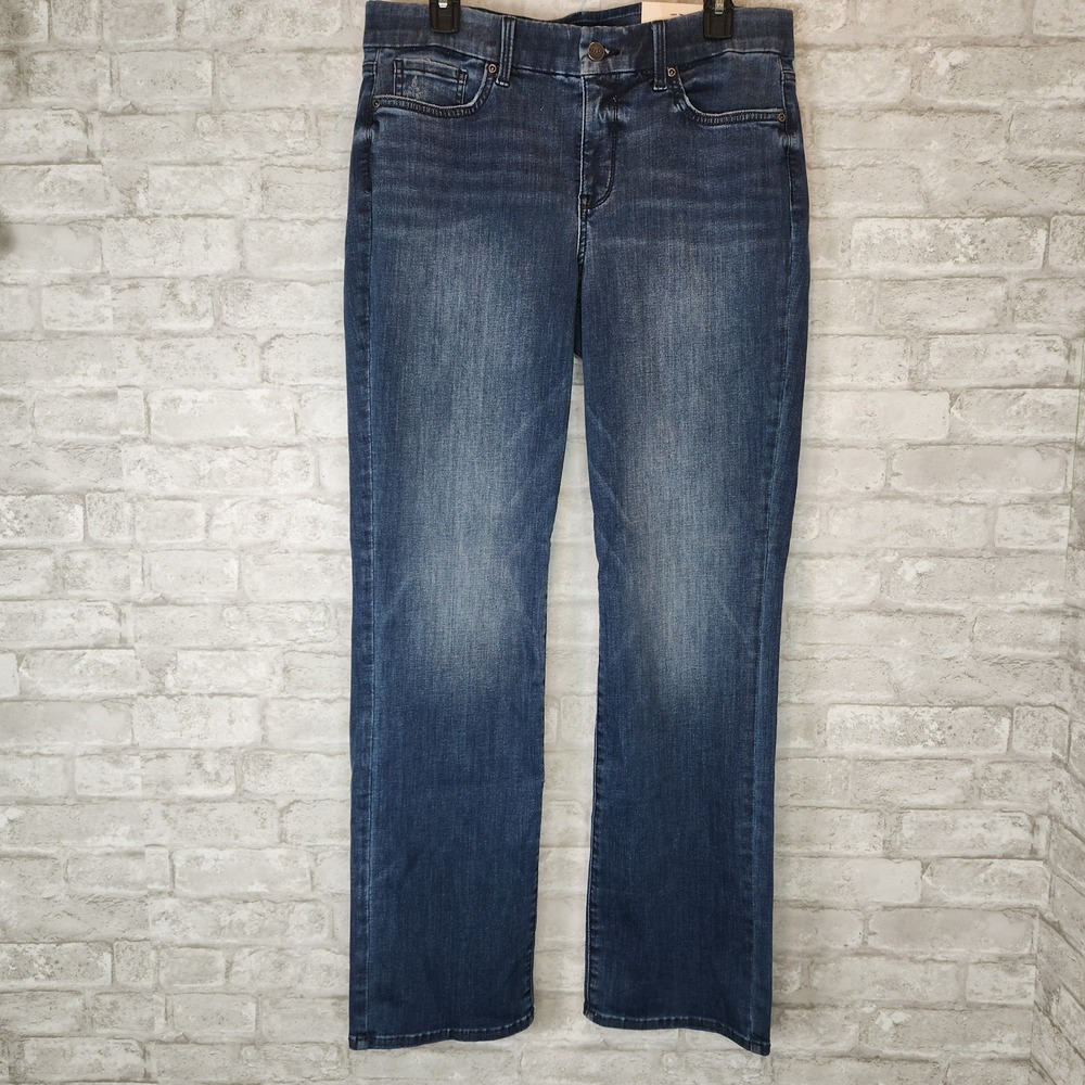 NYDJ Marilyn Straight Leg Jeans Dark Wash Waist-Match Lift Tuck Denim Size M